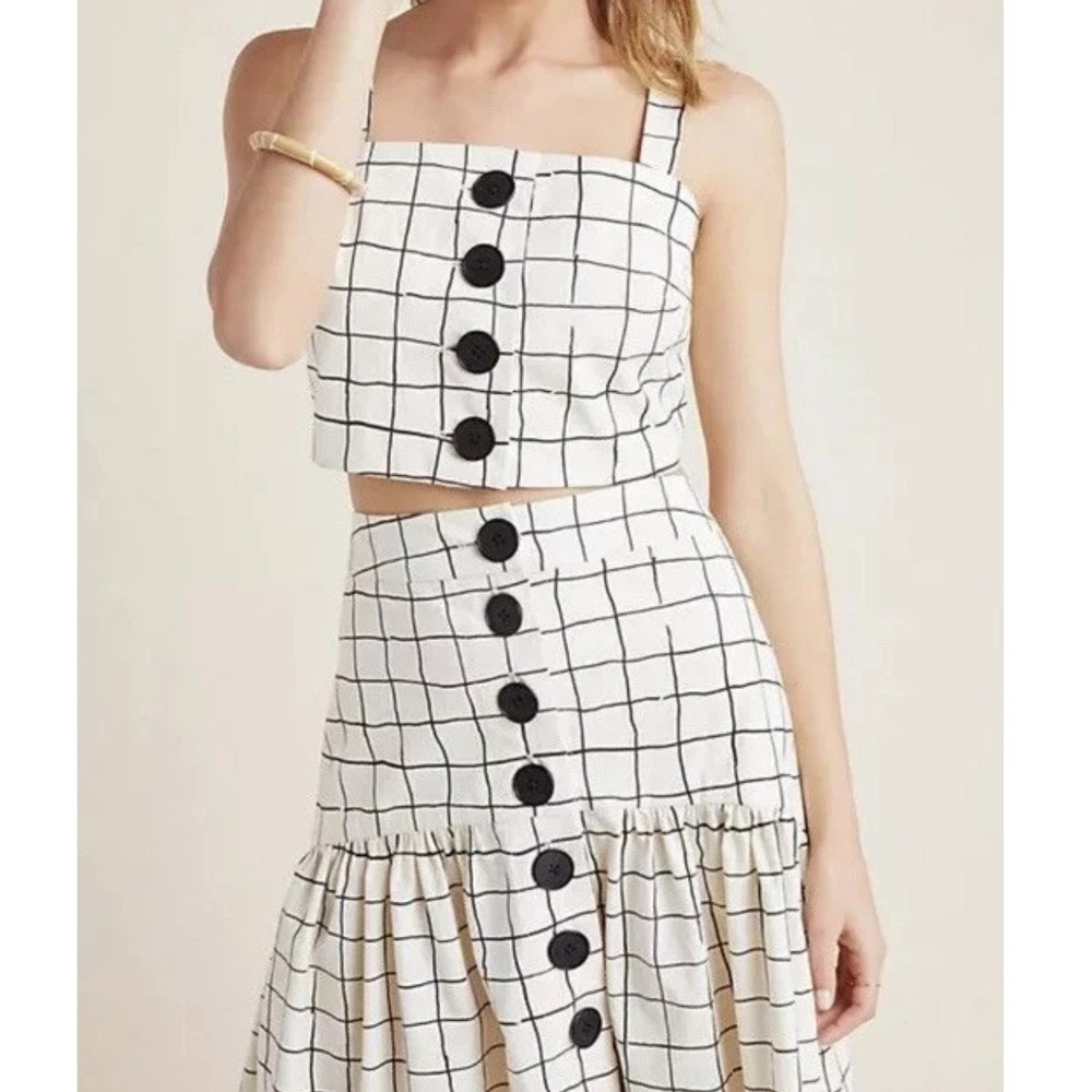 New! Anthropologie WHIT NY Aster Crop Tank L Windowpane Org Cotton Retail $298
